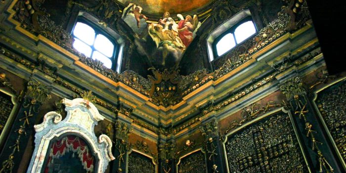 Skulls in the church of San Bernardino alle Ossa
