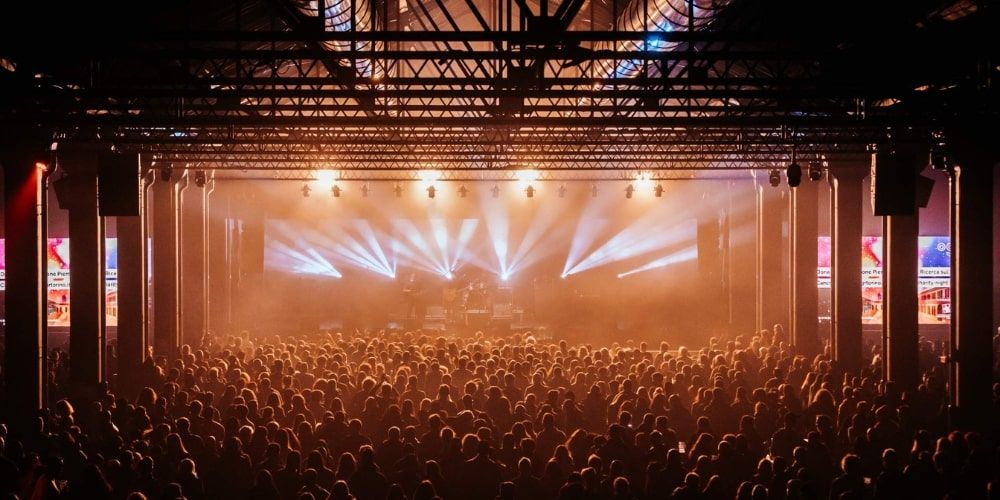 Live concert at OGR Torino inside its historic industrial halls