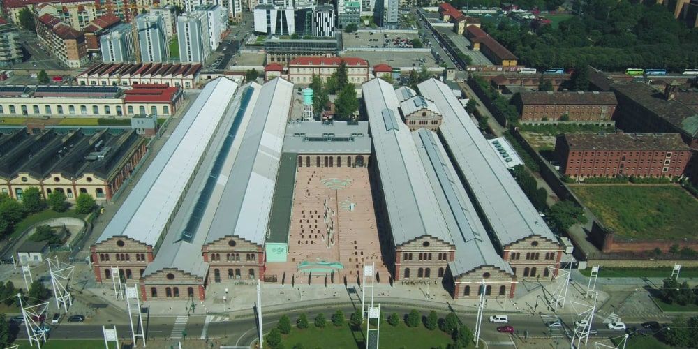 Aerial view of the architectural complex of OGR Torino