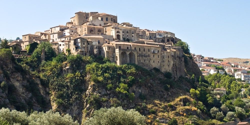 Panoramic view of Oriolo, a historic village between sea and mountains Panoramic view of Oriolo, a historic village between sea and mountains